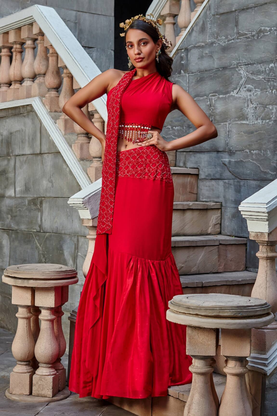 Shweta Aggarwal Embroidered Crop Top & Skirt Set