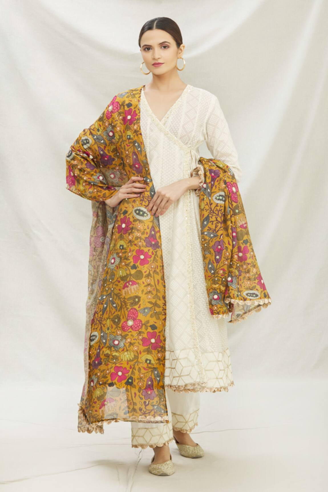 Divya Kanakia Cotton Embroidered Angrakha Kurta Set