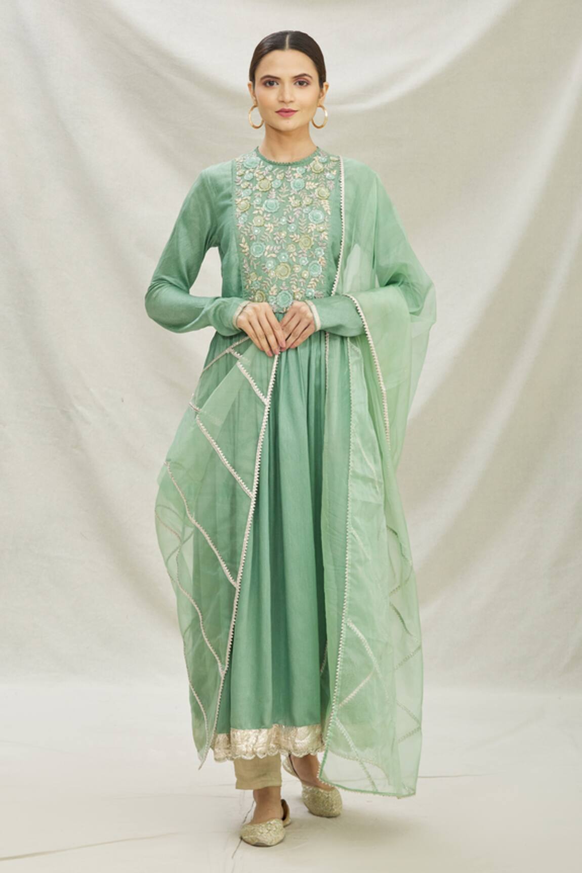 Divya Kanakia Organza Embroidered Anarkali With Dupatta