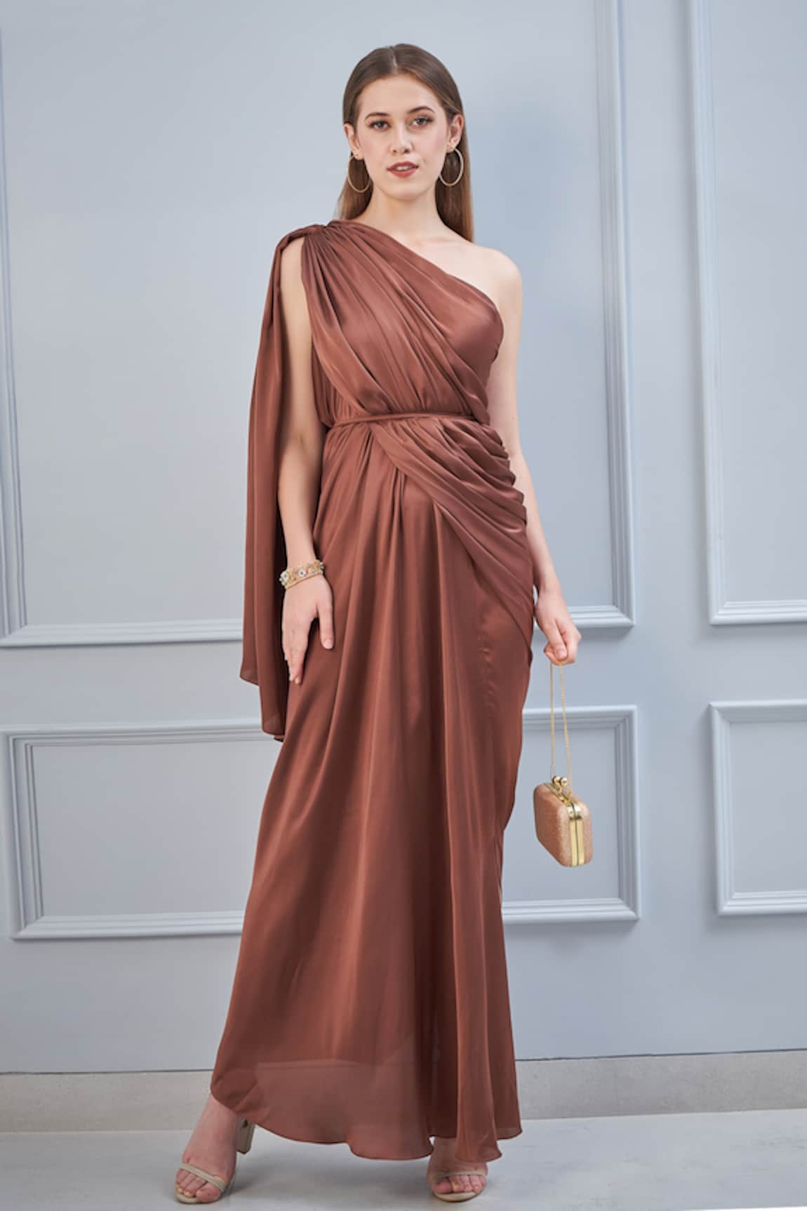 Na-Ka Satin Draped Gown