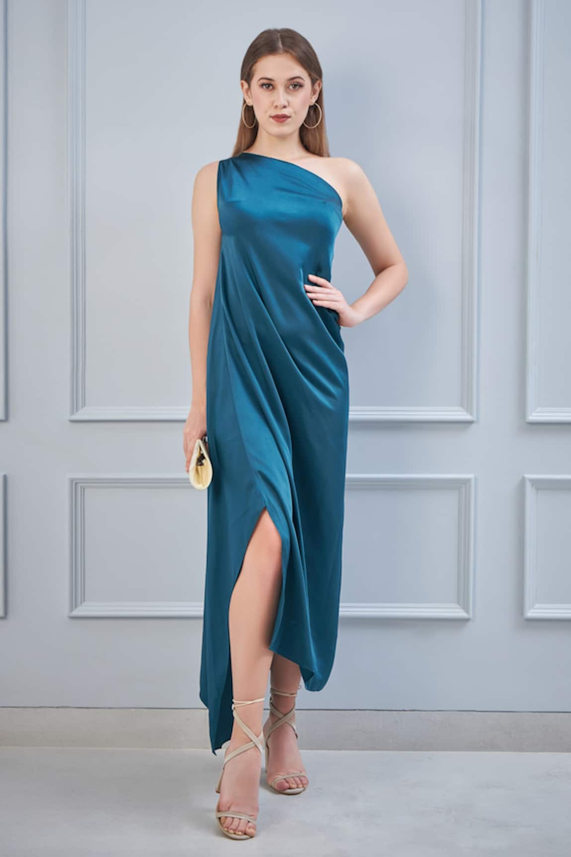 Na-Ka One Shoulder Draped Gown