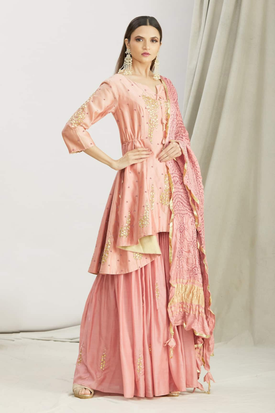 Sozenkari Hand Embroidered Anarkali Sharara Set