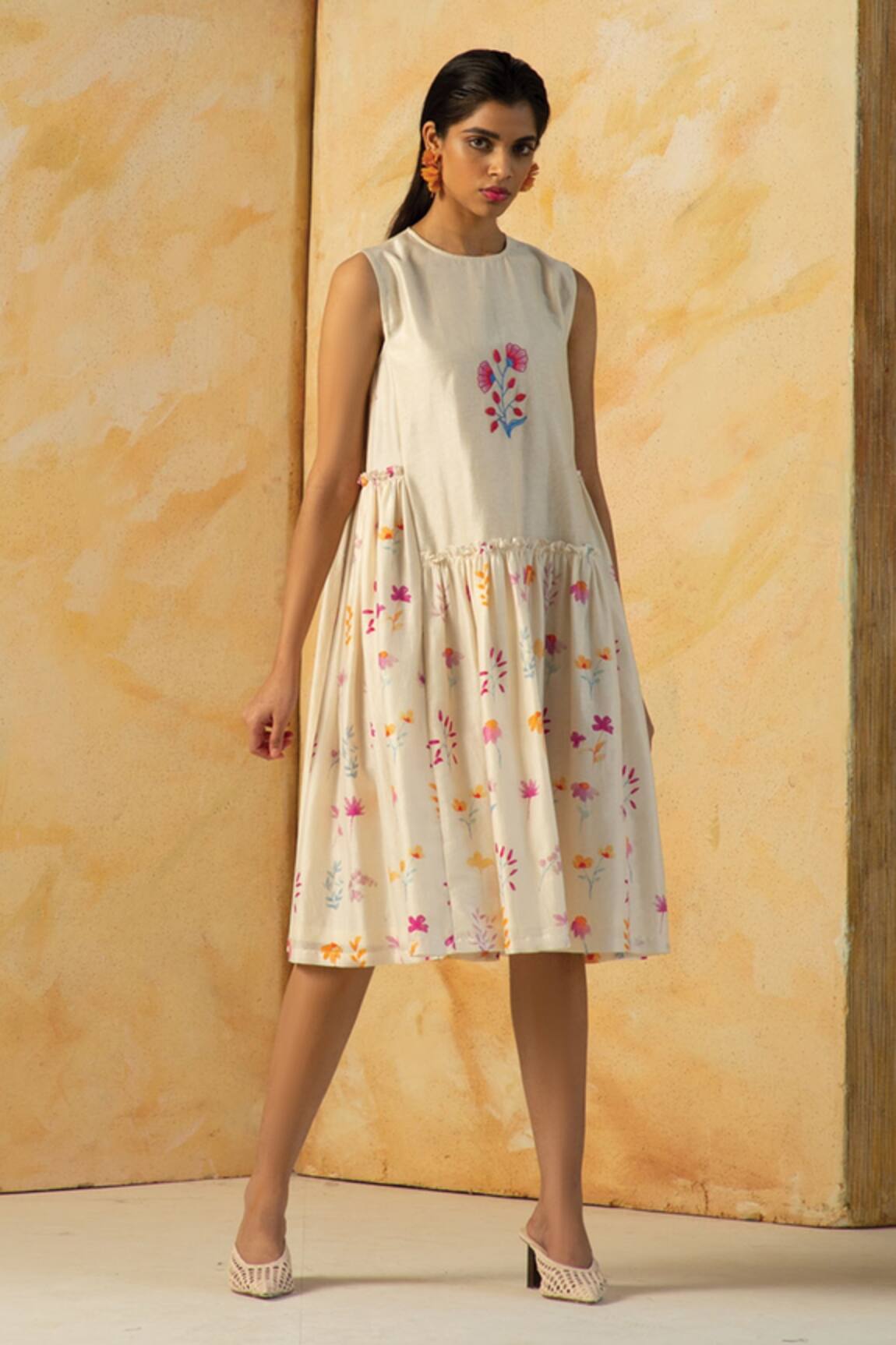 Kanelle Chanderi Silk Midi Dress