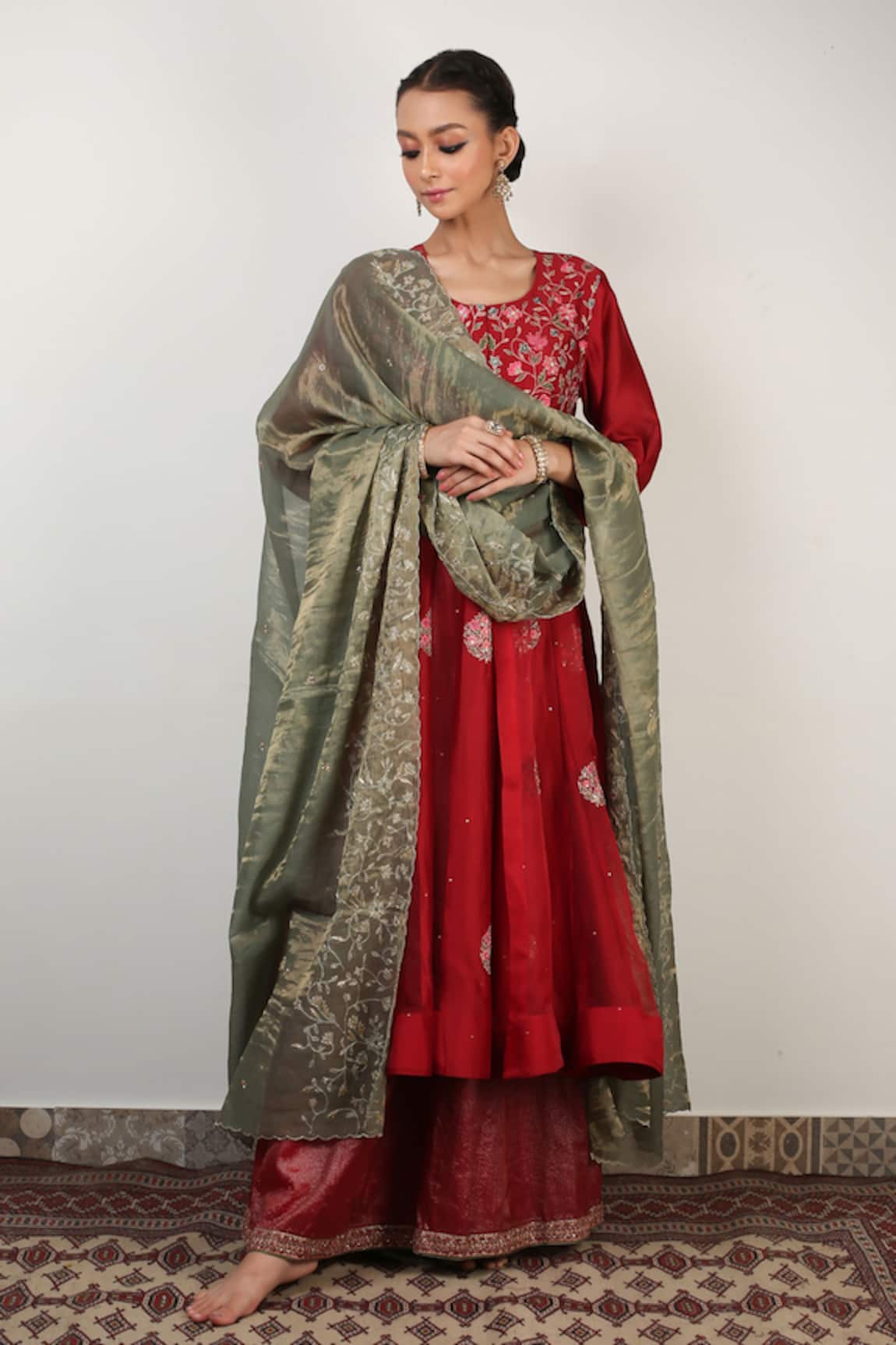 Rhua Embroidered Anarkali Sharara Set
