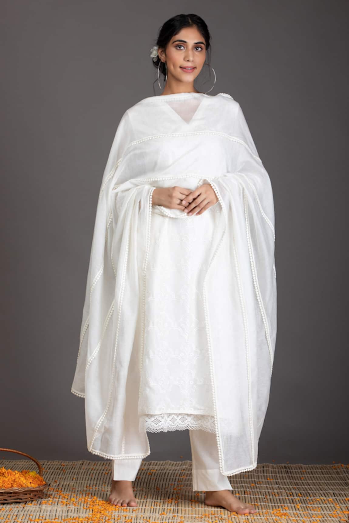 Kameez Chanderi Floral Embroidered Kurta Set