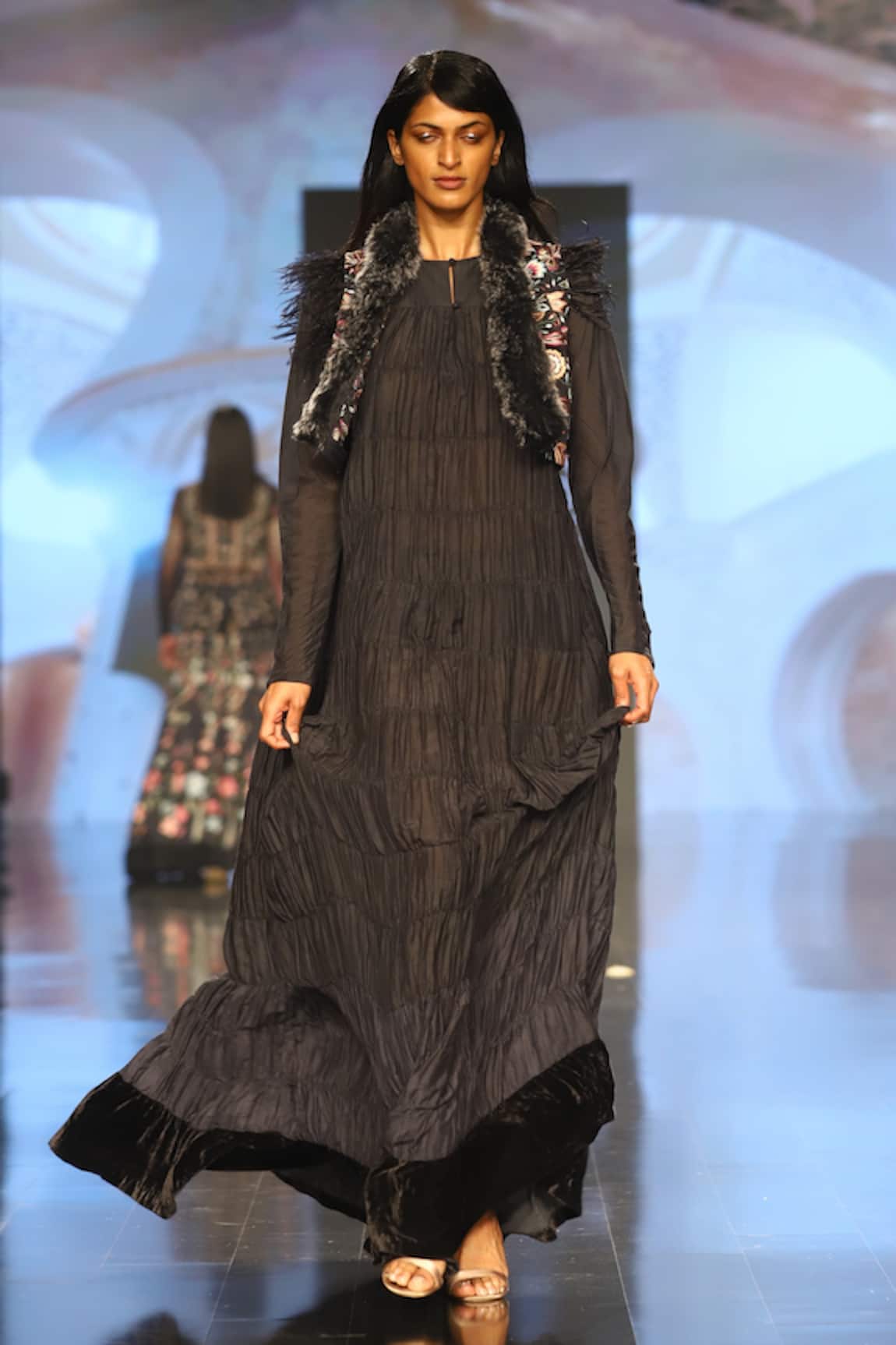 Rahul Singh Tiered Dress With Fringe Jacket