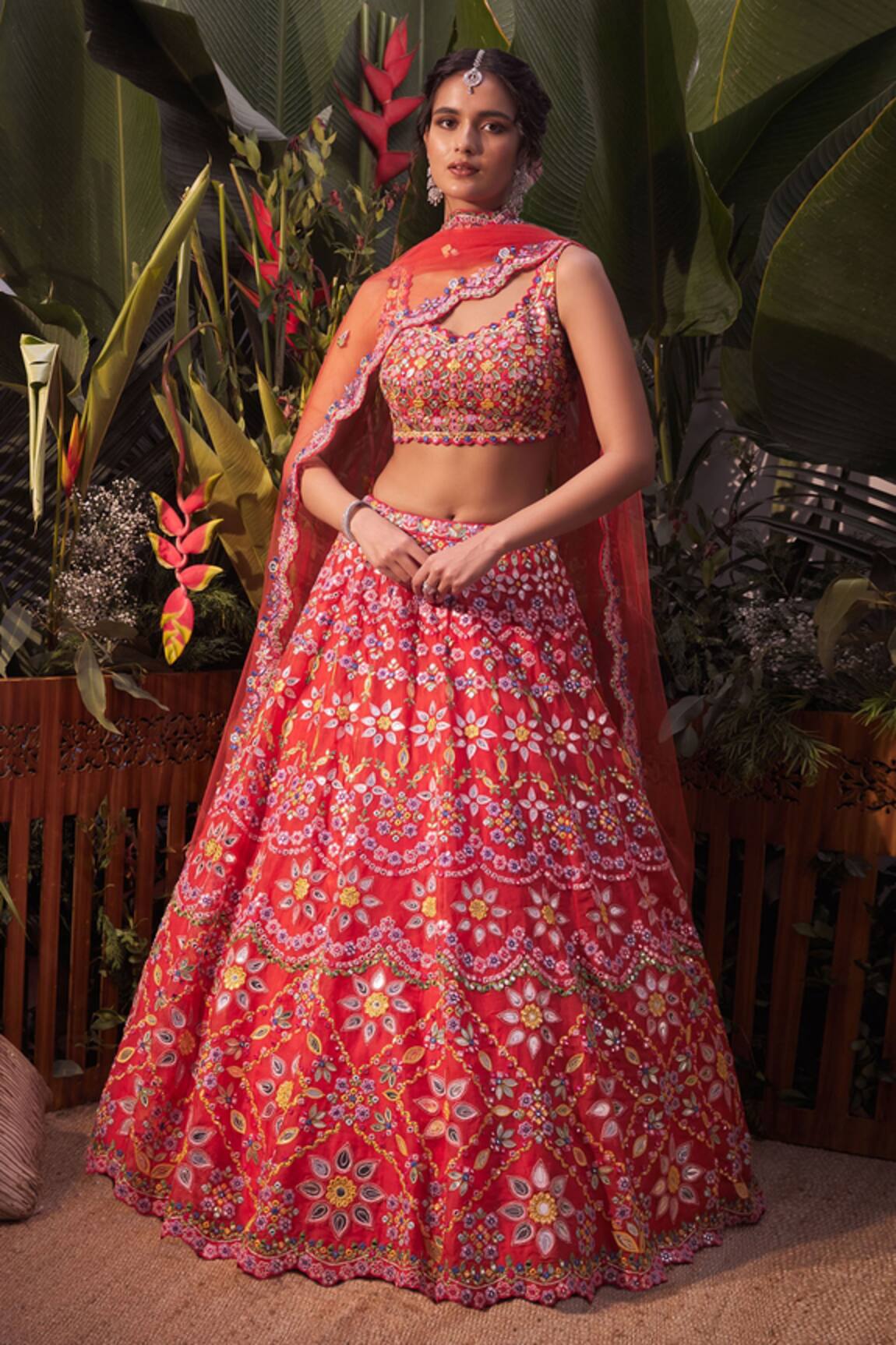 Aneesh Agarwaal Mirror Work Scallop Bridal Lehenga Set 