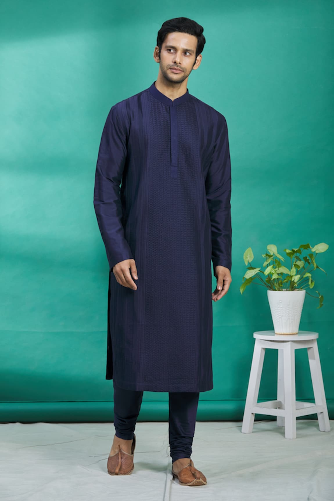 Kishore Ramani Silk Pintuck Kurta Set