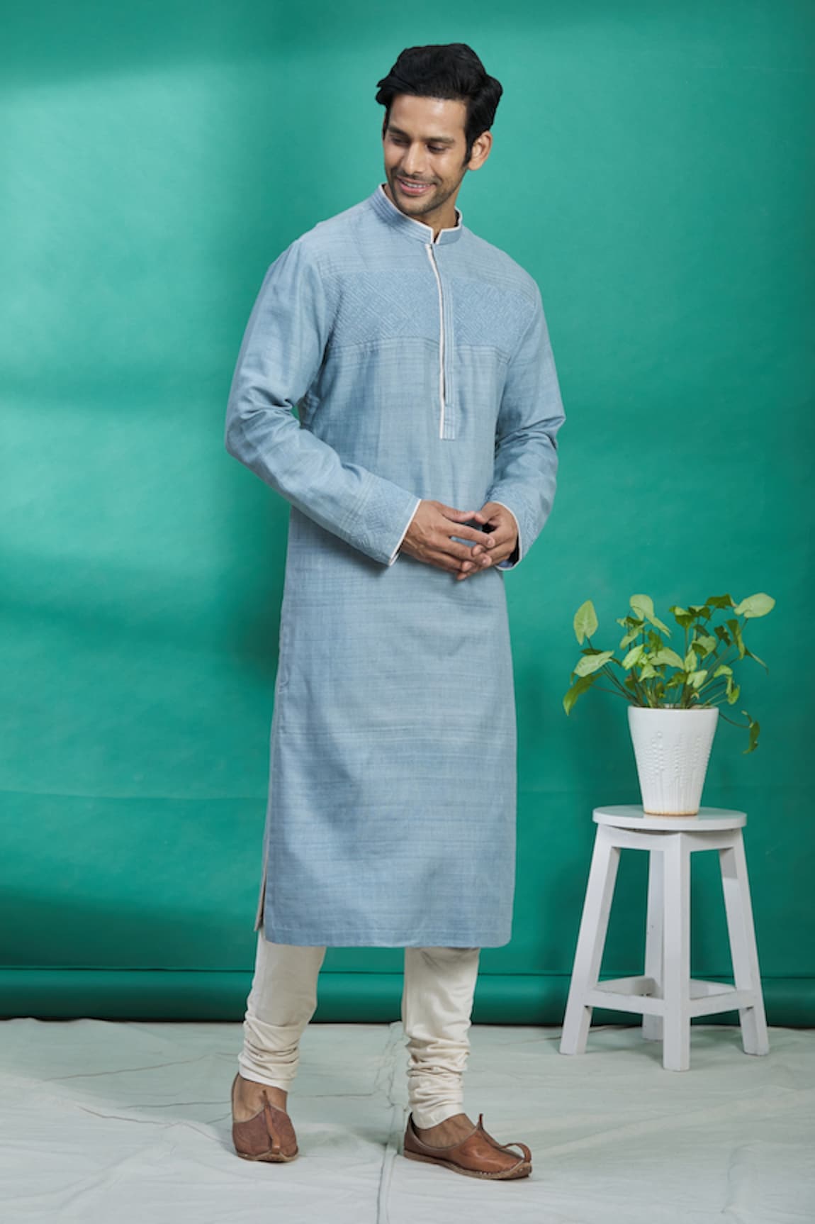 Kishore Ramani Silk Embroidered Kurta Set