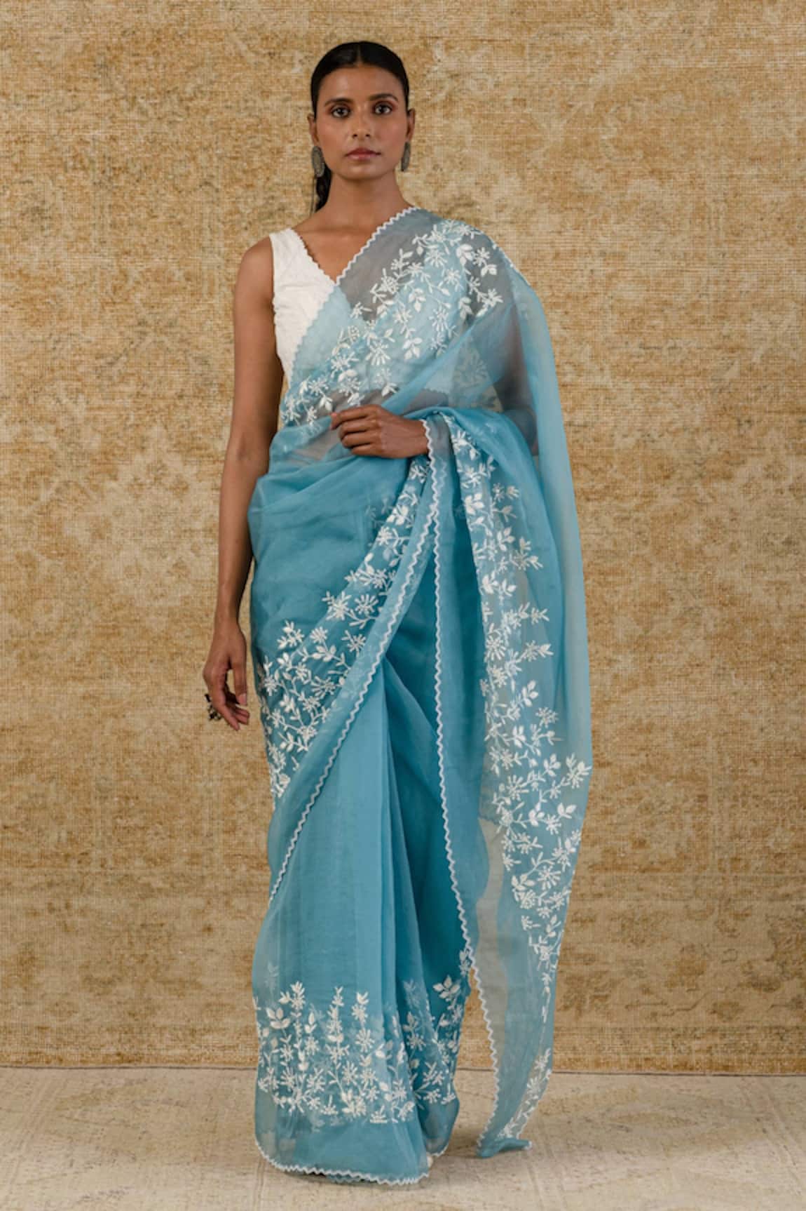 Devnaagri Silk Organza Embroidered Saree Set