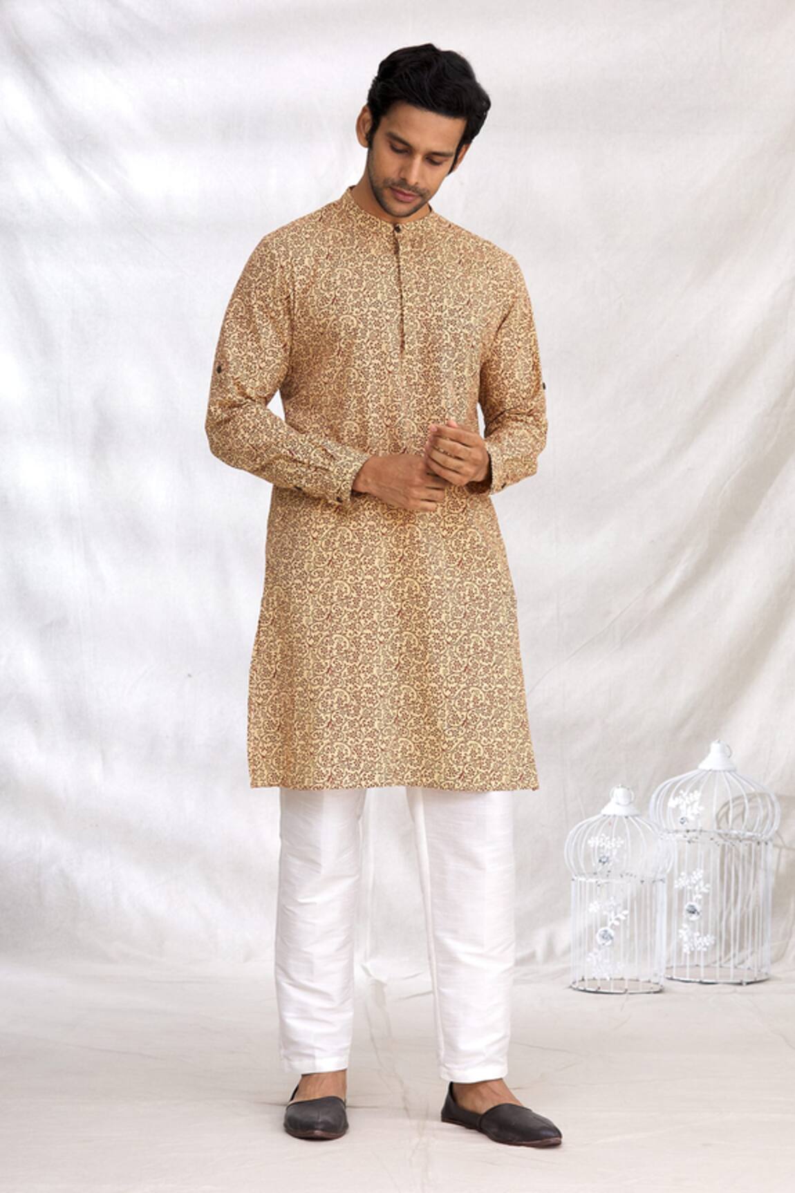 Aryavir Malhotra Cotton Floral Print Short Kurta