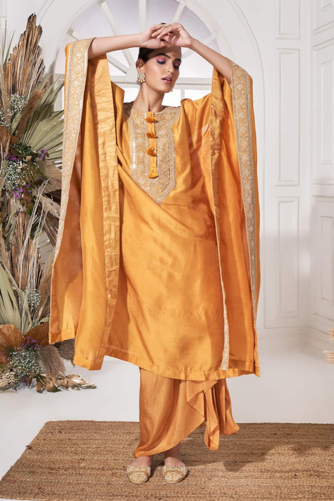 Stotram Sequin Embroidered Kaftan & Skirt Set