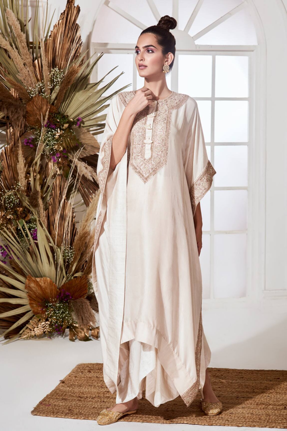 Stotram Hand Embroidered Kaftan & Skirt Set
