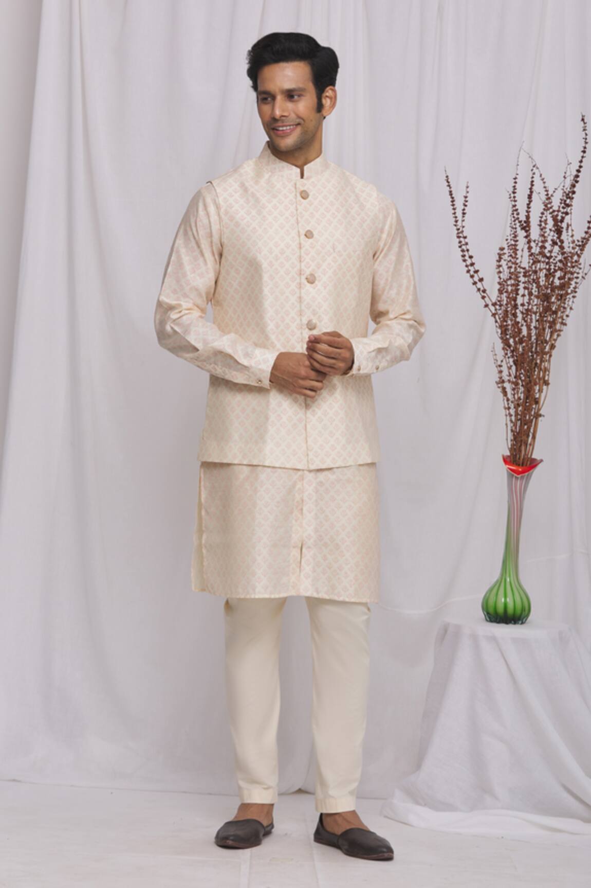 Ekam By Manish Floral Print Bundi & Kurta Set