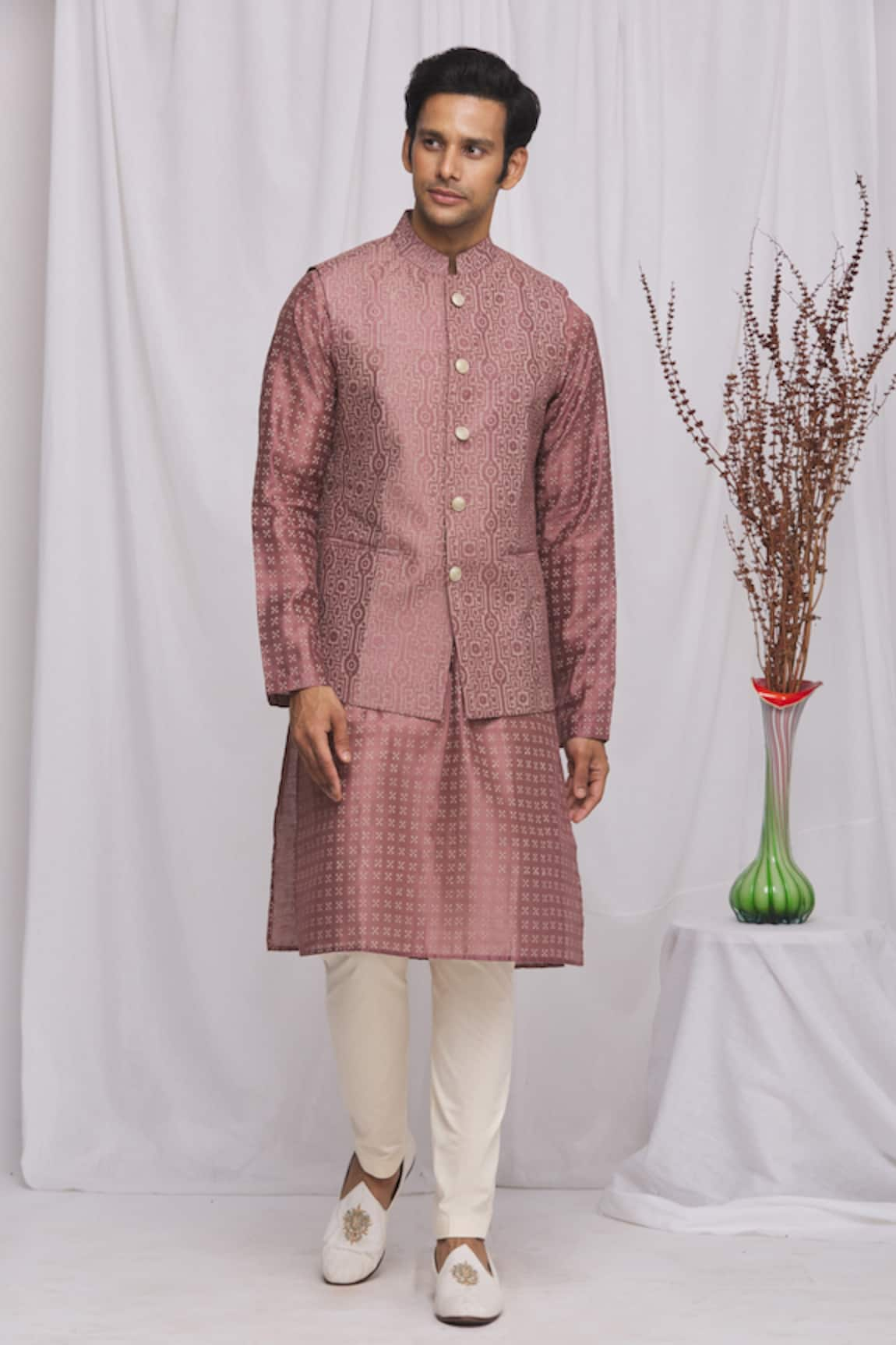 Ekam By Manish Geometric Print Nehru Jacket