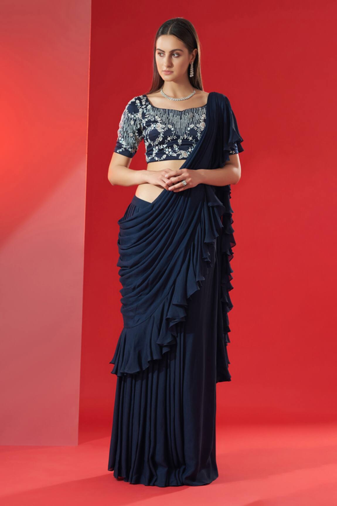 Suruchi Parakh Pre-Draped Ruffle Saree With Blouse