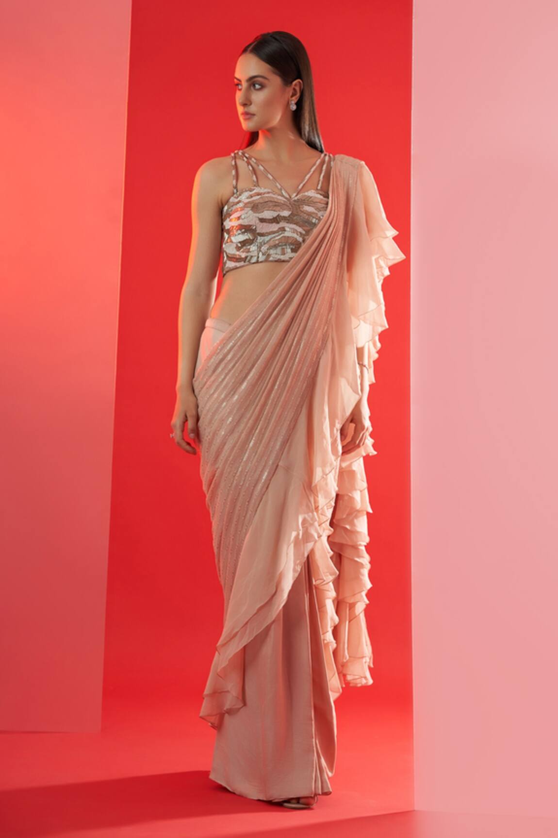 Suruchi Parakh Pre-Draped Ruffle Saree With Blouse