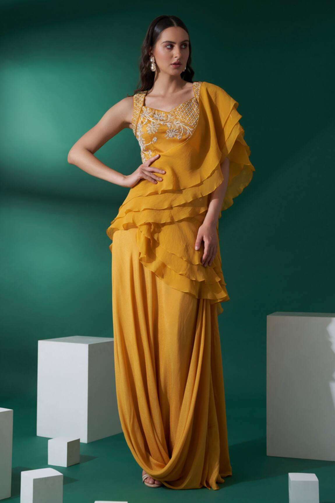 Suruchi Parakh Pre-Draped Ruffle Saree With Blouse
