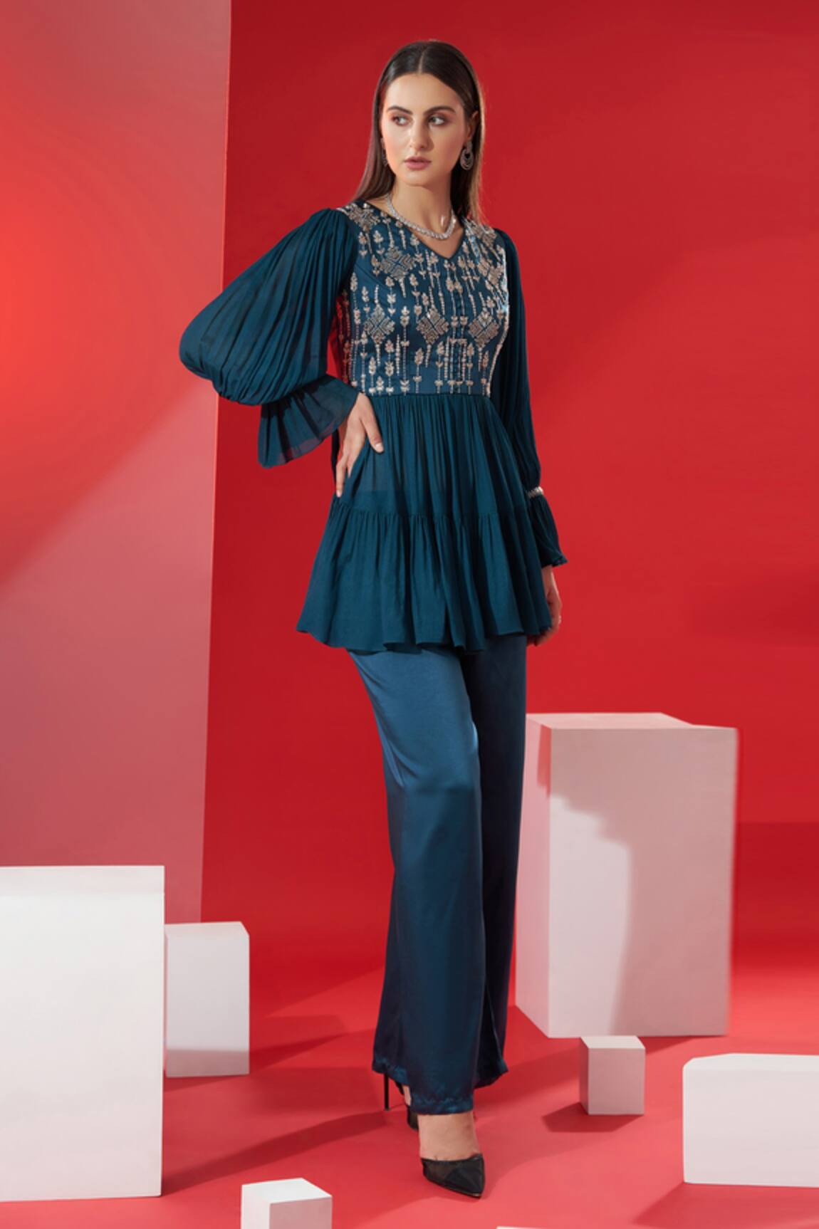 Suruchi Parakh Embroidered Peplum & Pant Set 