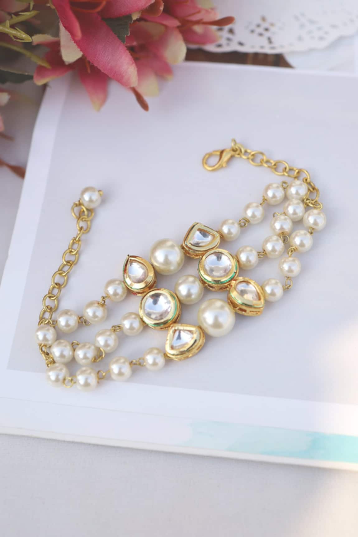 Do Taara Kundan & Pearl Embellished Bracelet 