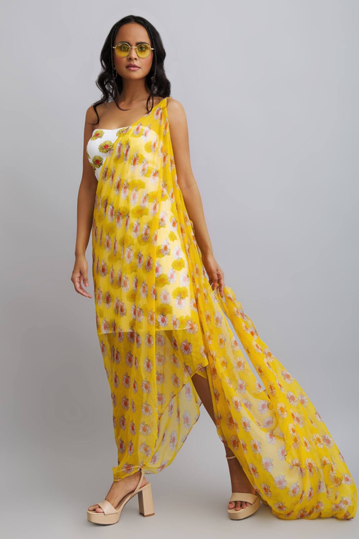 Nautanky Daisy Print Tube Dress With Drape 