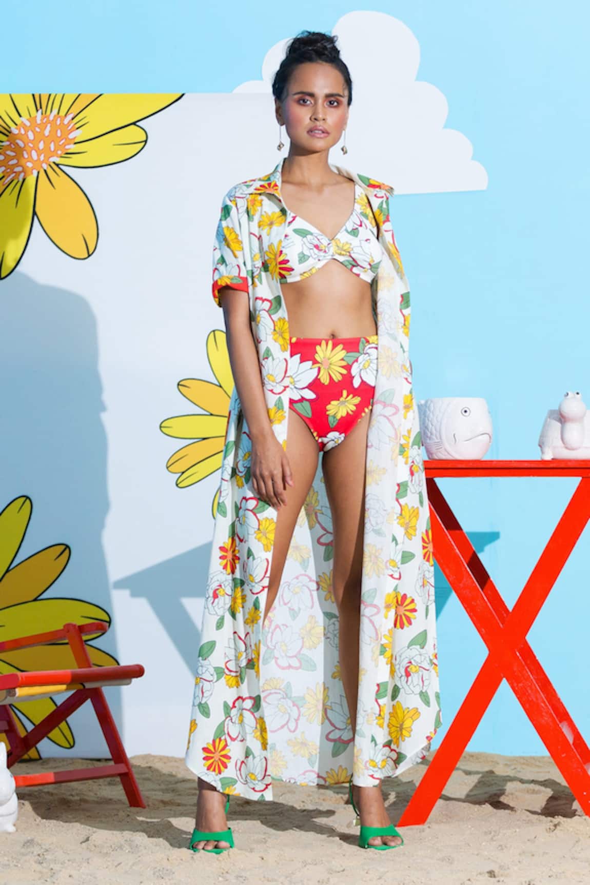Nautanky Printed Bikini Set With Jacket
