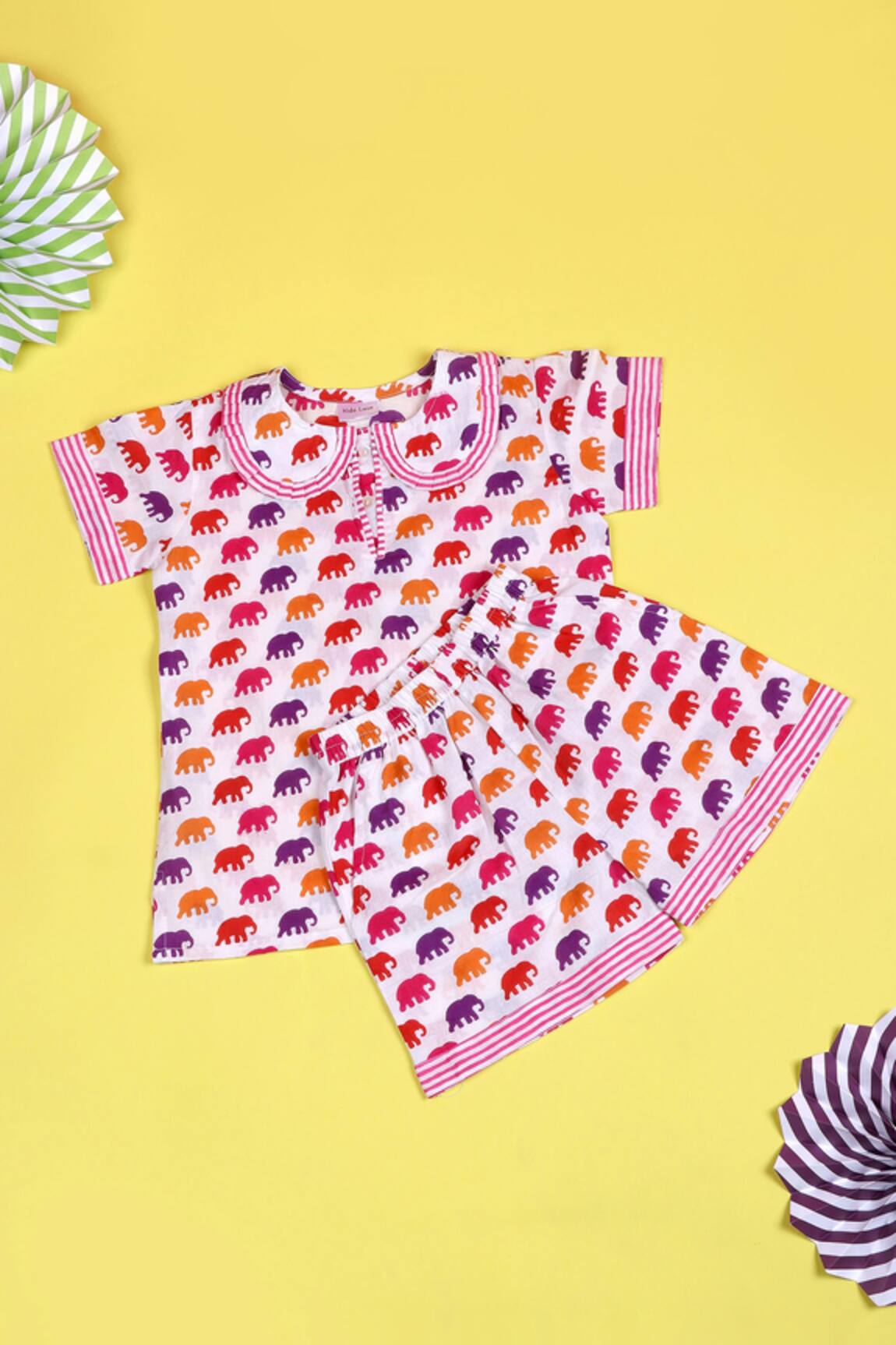 Kids Lane Cotton Elephant Print Night Suit