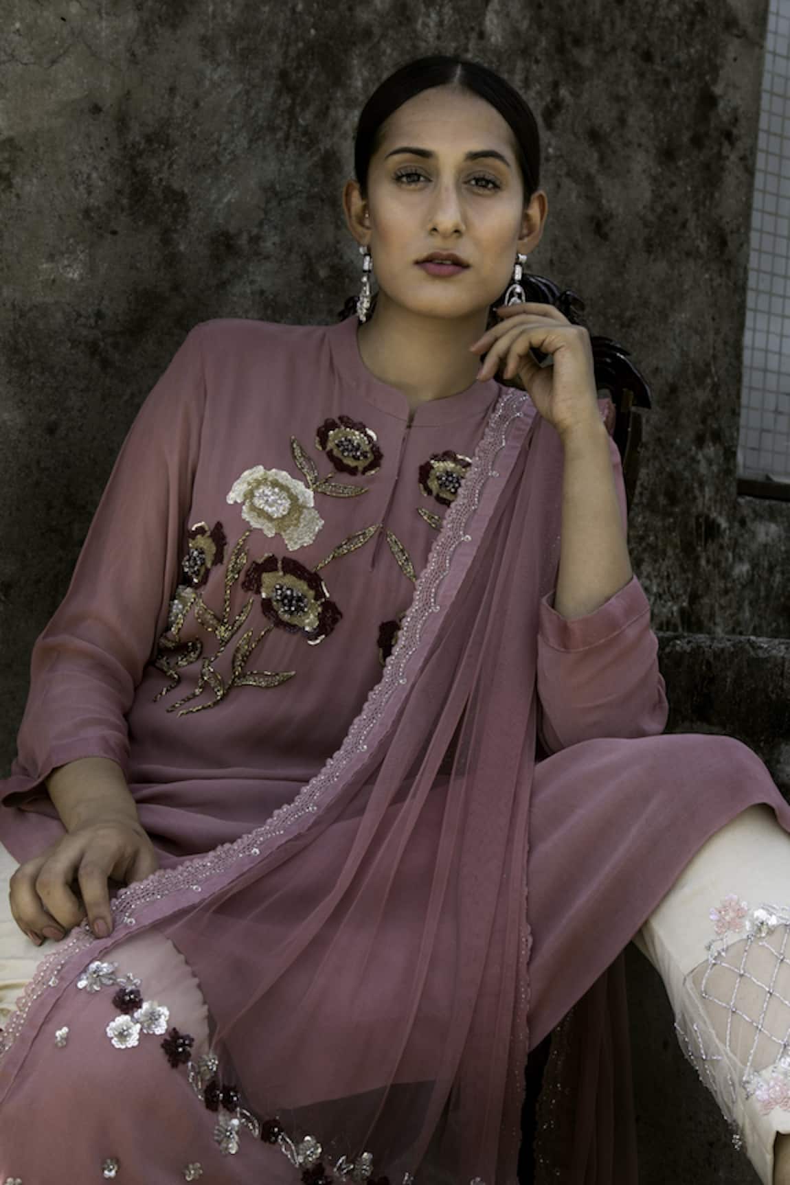 Radha Sharma Floral Embroidered Kurta Palazzo Set