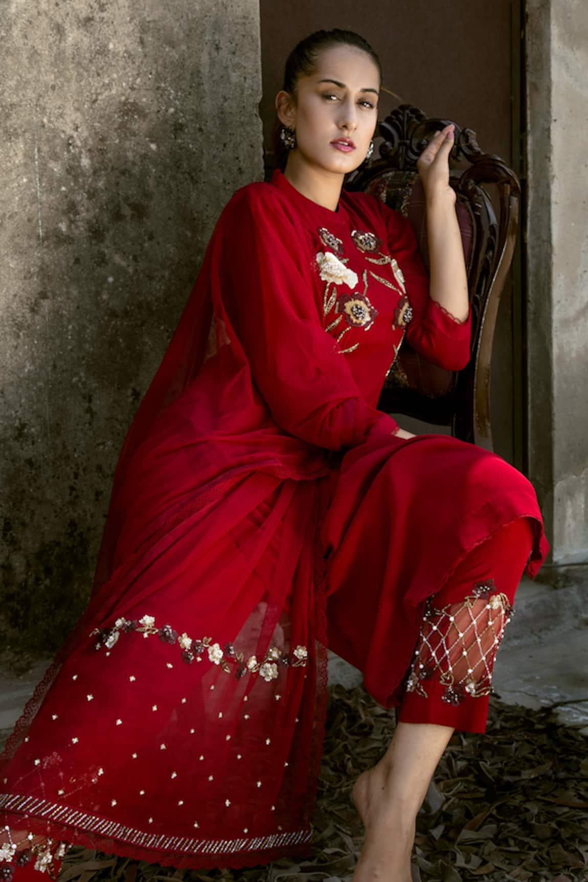 Radha Sharma Floral Embroidered Kurta Pant Set 