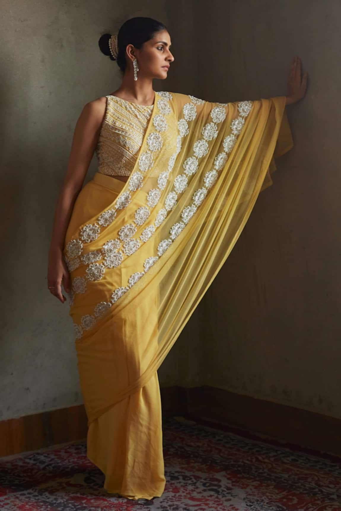 Radha Sharma Floral Embroidered Saree With Blouse