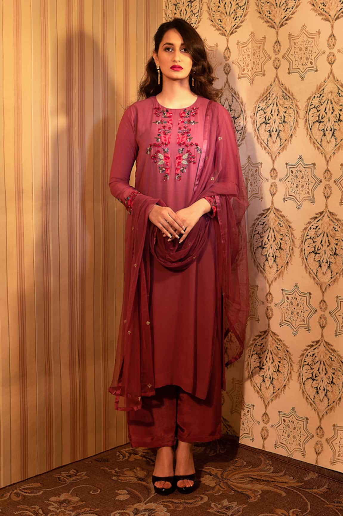 Radha Sharma Floral Embroidered Kurta Palazzo Set
