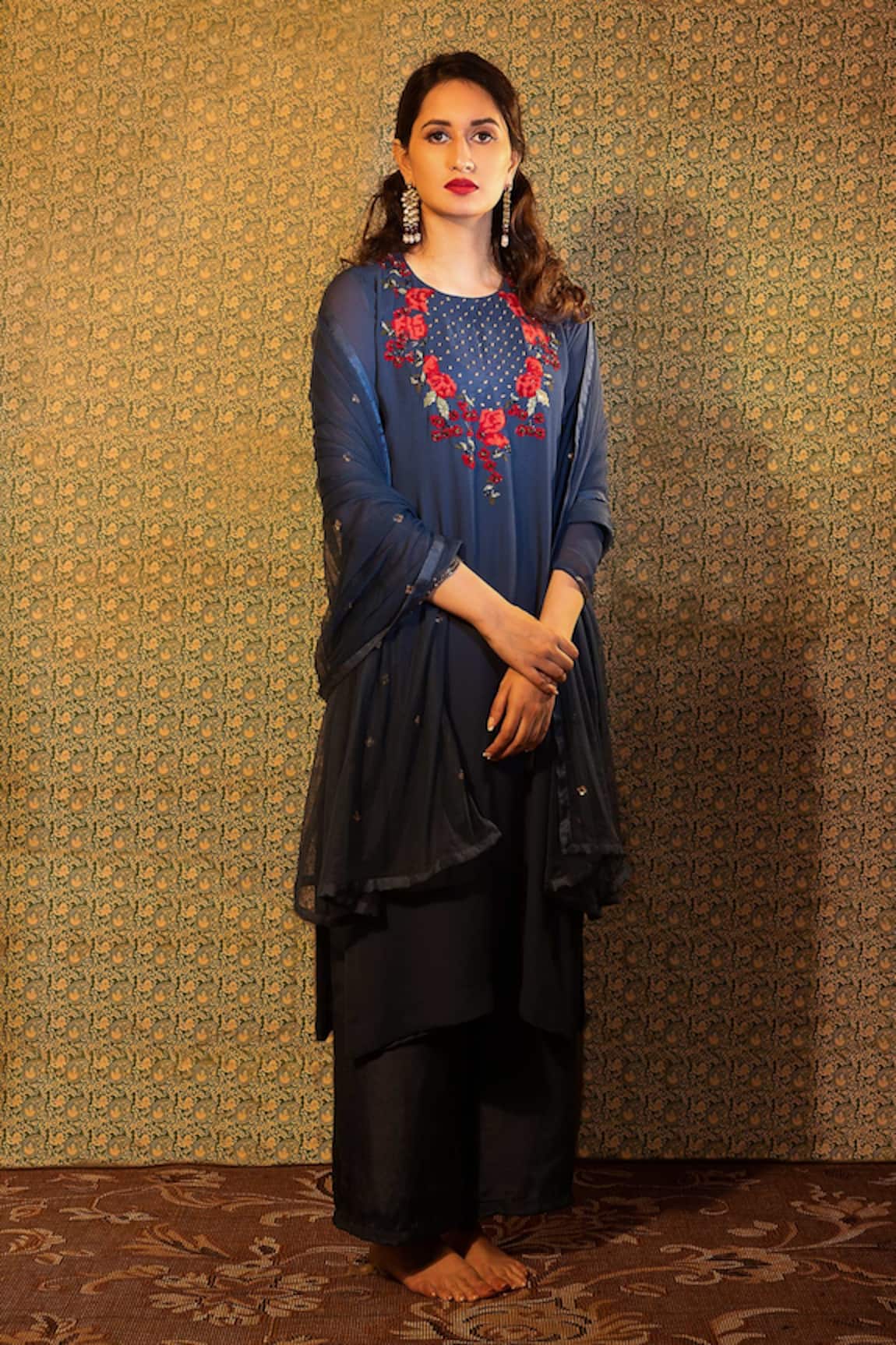 Radha Sharma Floral Embroidered Kurta Palazzo Set