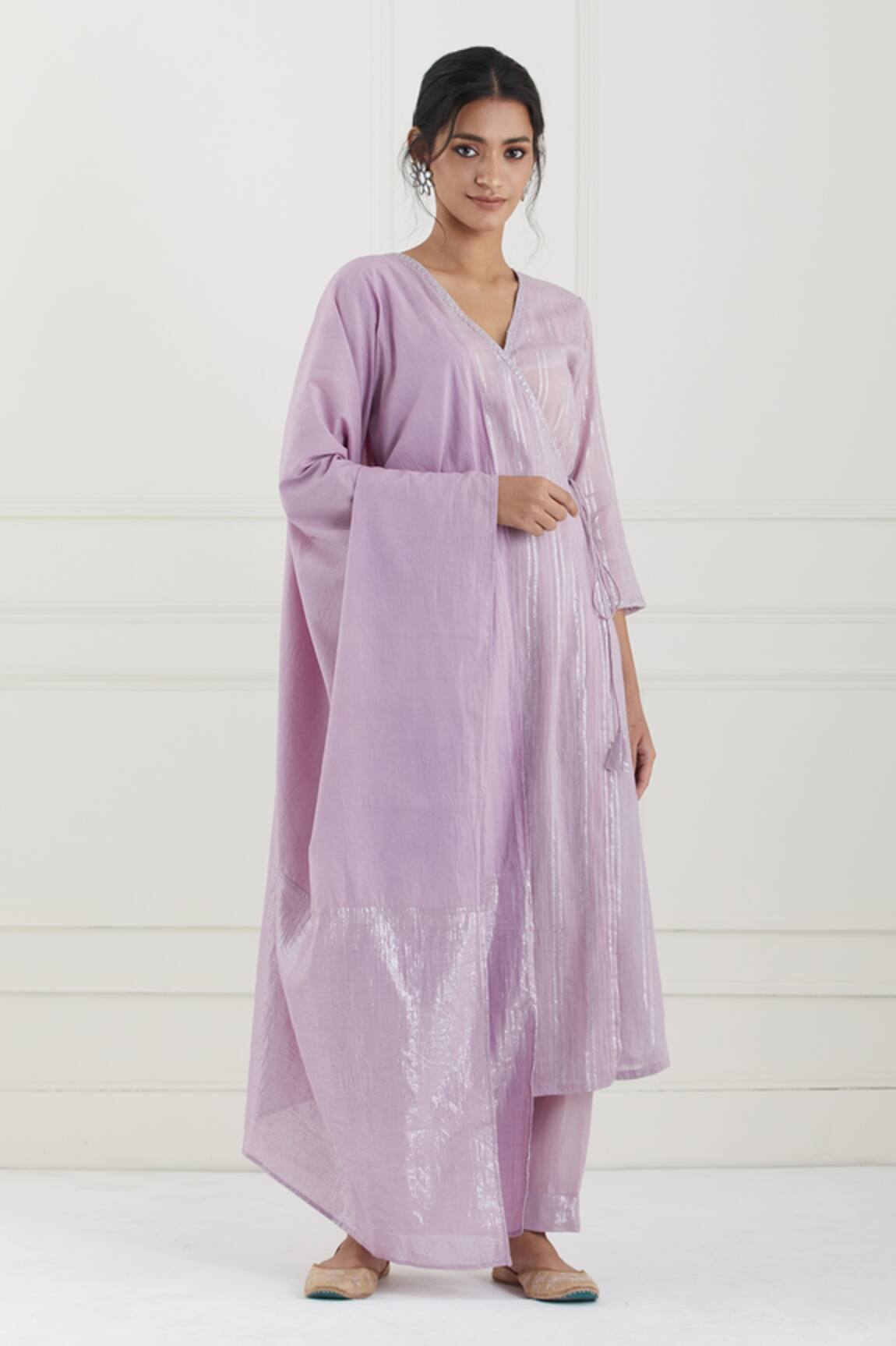 Tashee Lurex Striped Angrakha Pant Set