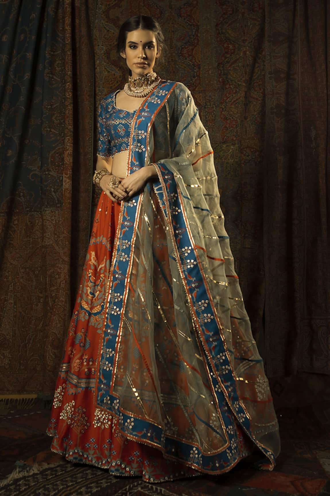Mayyur Girotra Couture Maurya Silk Patola Print Bridal Lehenga Set 