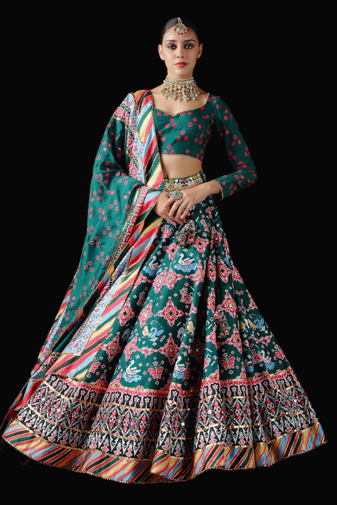 Mayyur Girotra Couture Popat Kunjar Silk Bridal Lehenga Set 