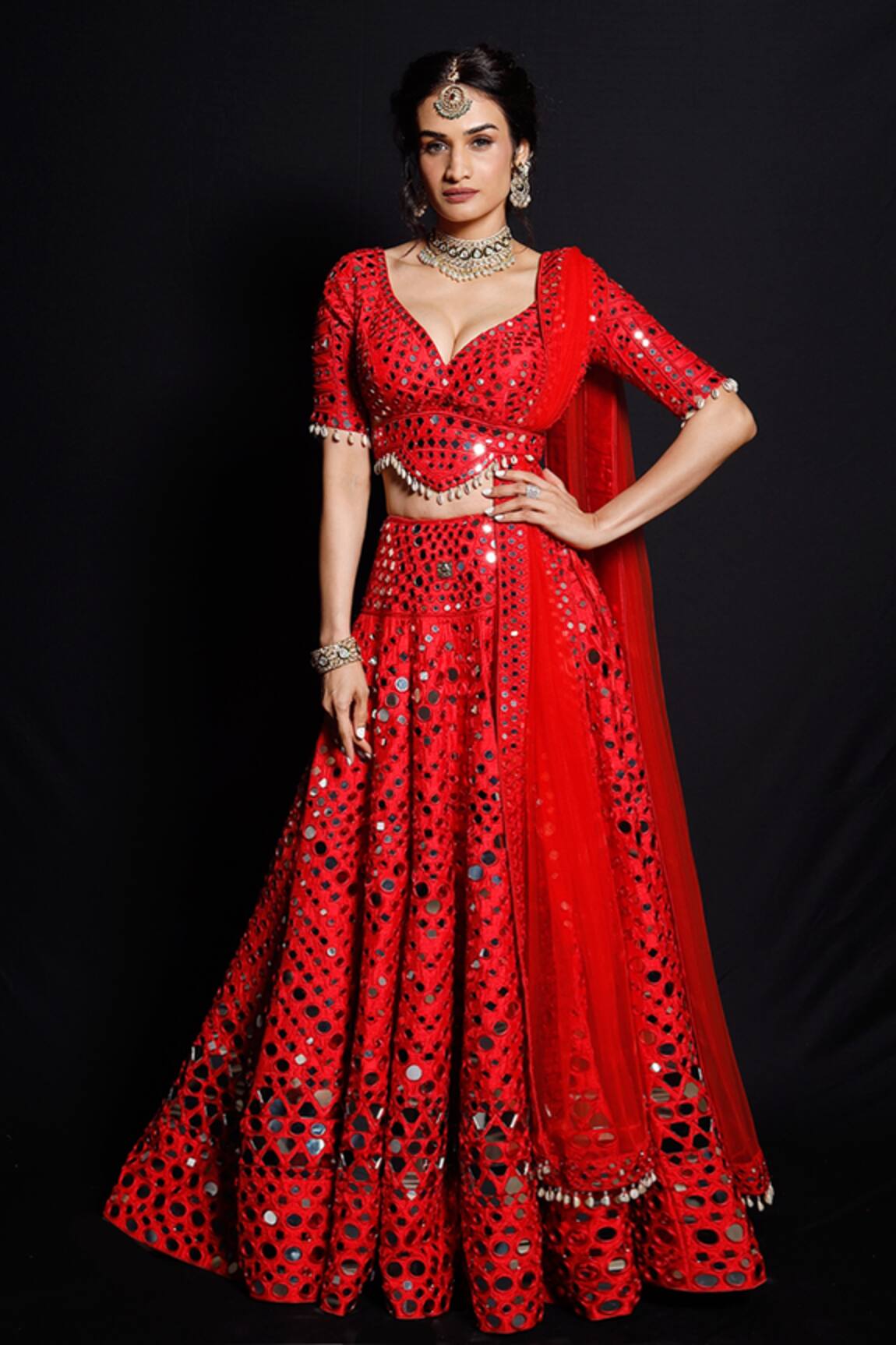 Archana Kochhar Shimmering Rouge Mirror Bridal Lehenga Set 