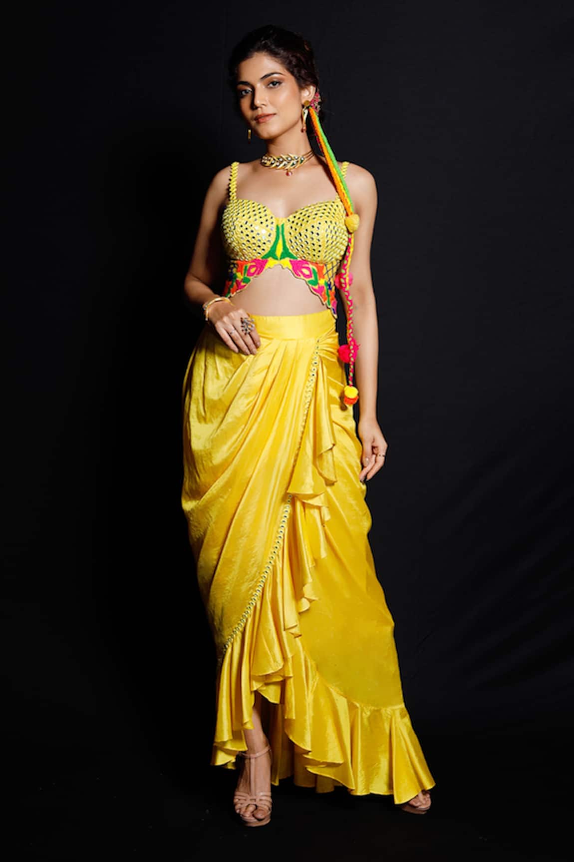 Archana Kochhar Embroidered Corset & Draped Skirt Set 