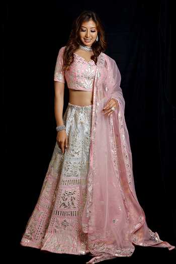Archana Kochhar Ombre Leather Applique Lehenga Set 