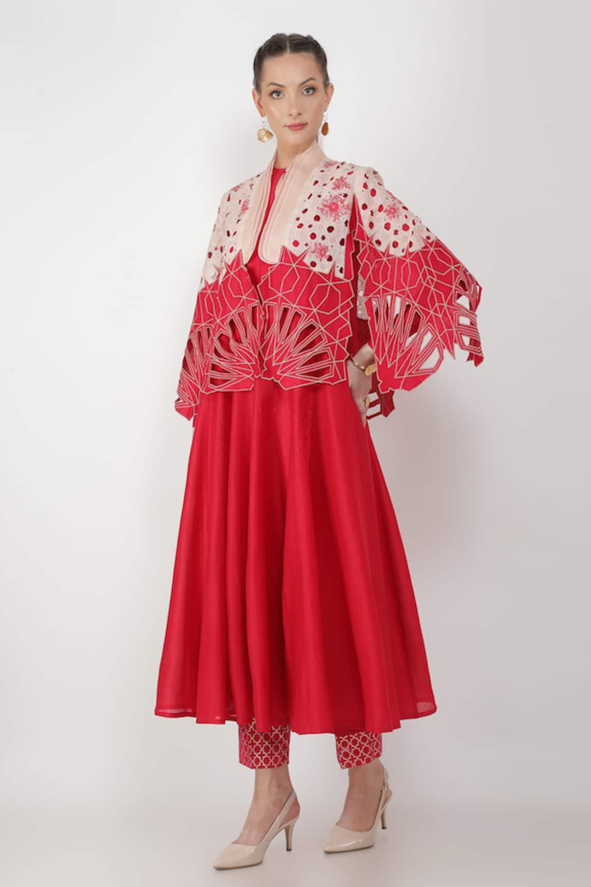 Jajaabor Silk Chanderi Cape & Anarkali Set 