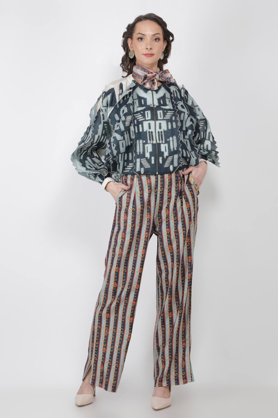 Jajaabor Bomber Jacket & Striped Pant Set 