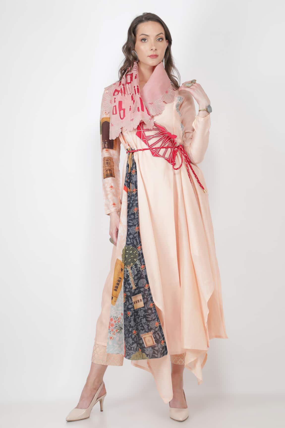 Jajaabor Silk Chanderi Angarkha Kurta & Pant Set 