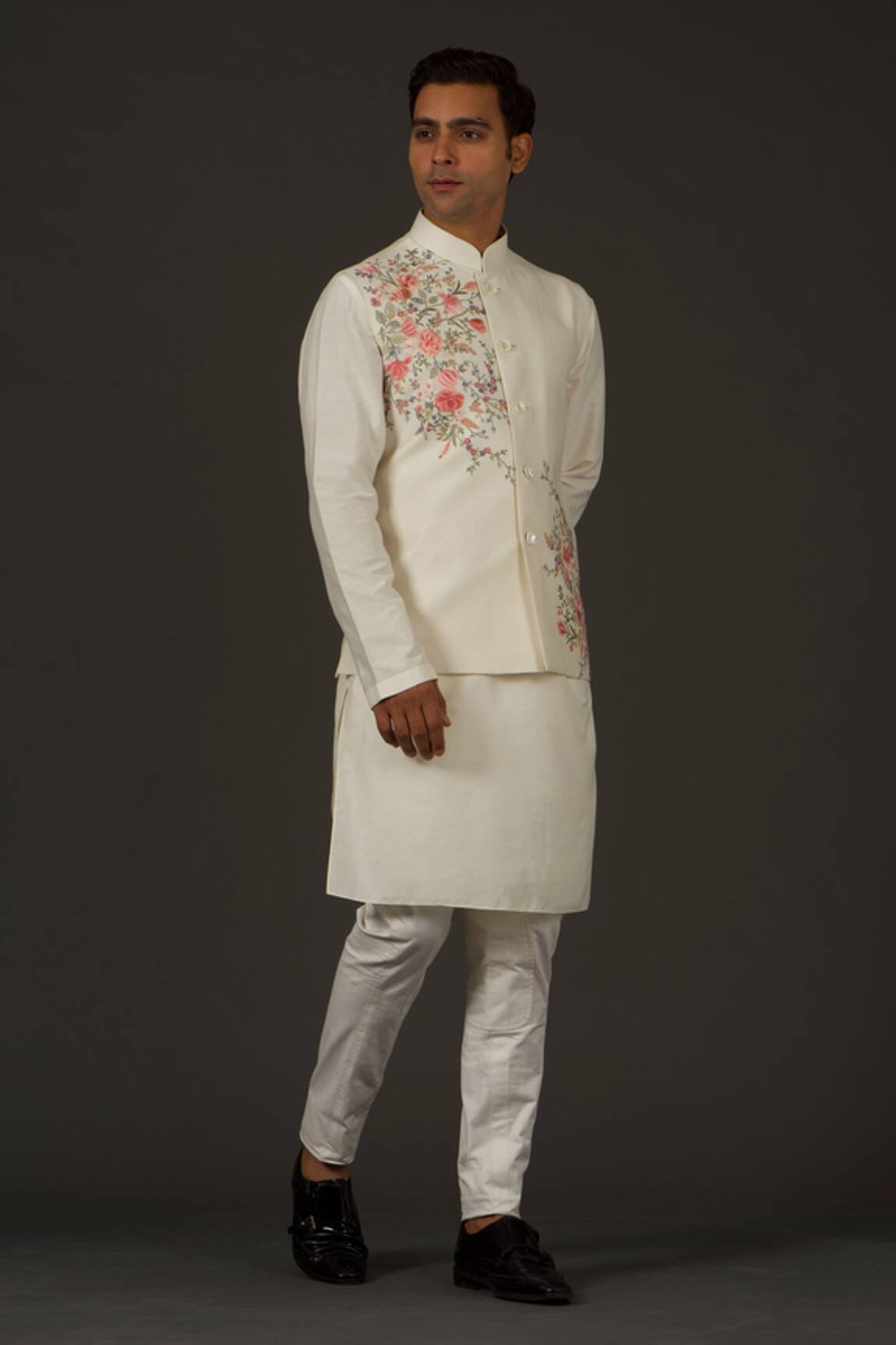 Rohit Bal Linen Floral Embroidered Bundi 
