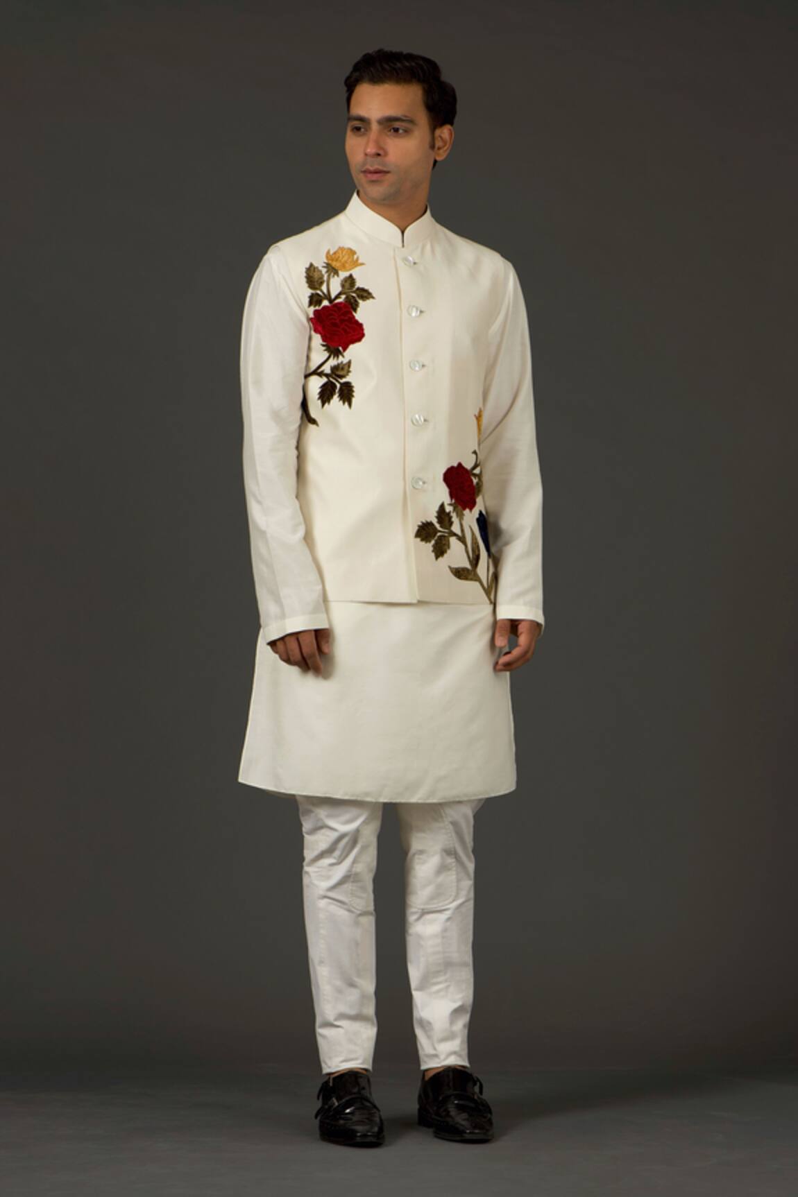 Rohit Bal Linen Floral Embroidered Bundi 