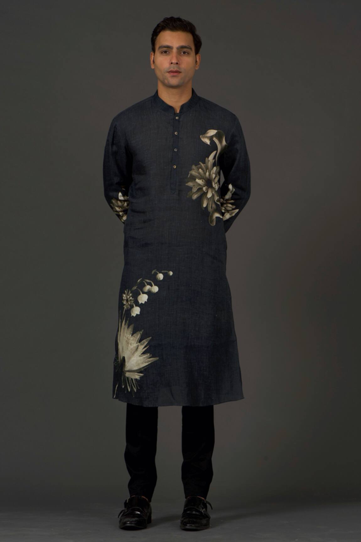 Rohit Bal Linen Floral Print Kurta Set 