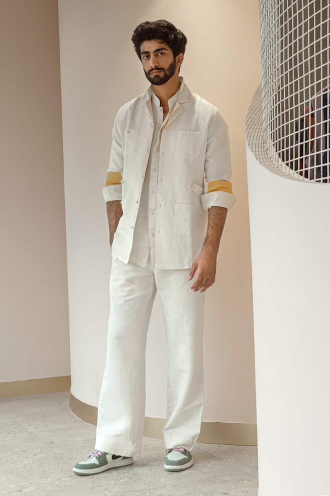 Jatin Malik Cotton Linen Overshirt & Pant Set