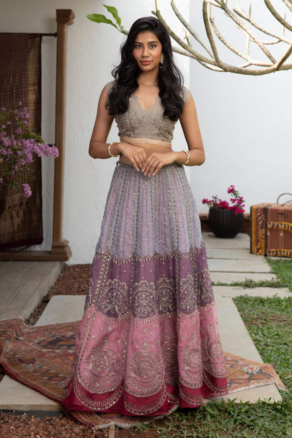 Jade by Monica and Karishma Ranya Embroidered Blouse & Lehenga Set