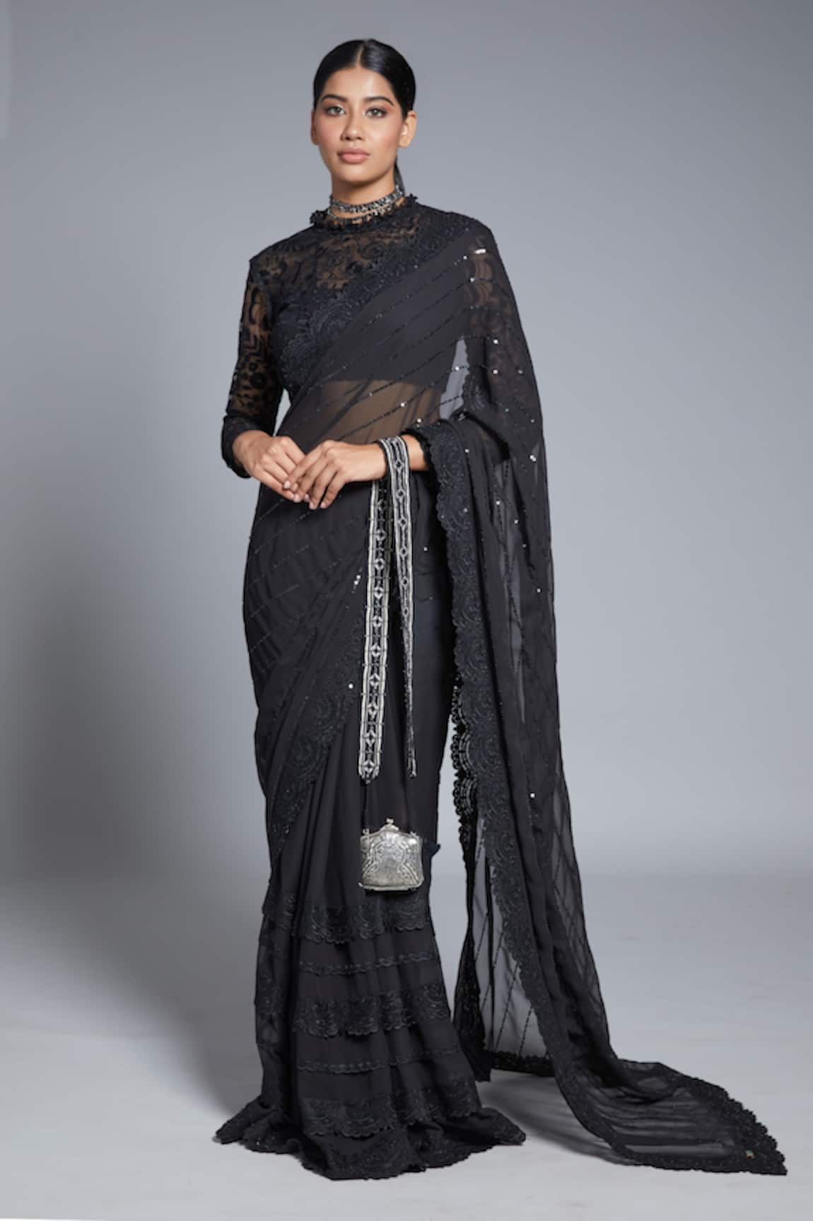Jade by Monica and Karishma Kalpini Embroidered Saree With Blouse