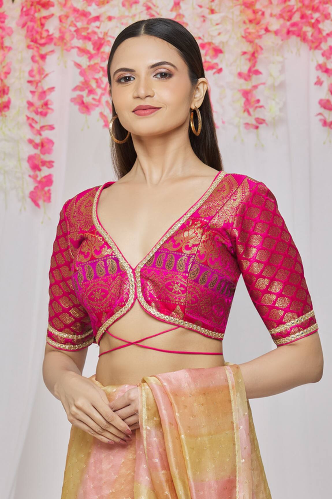 Khwaab by Sanjana Lakhani Floral Woven V Neck Blouse