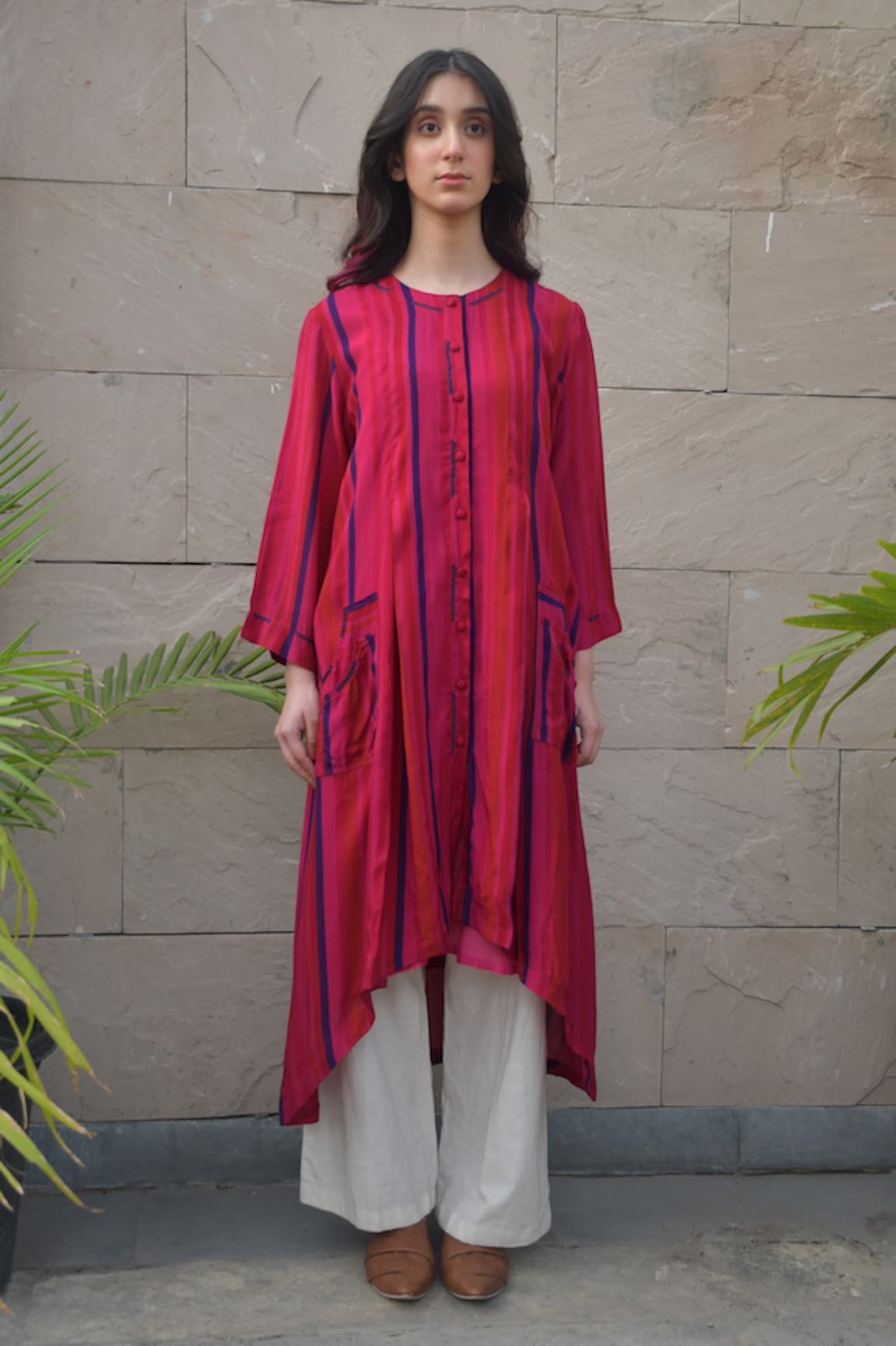 Tahweave Striped High Low Kurta