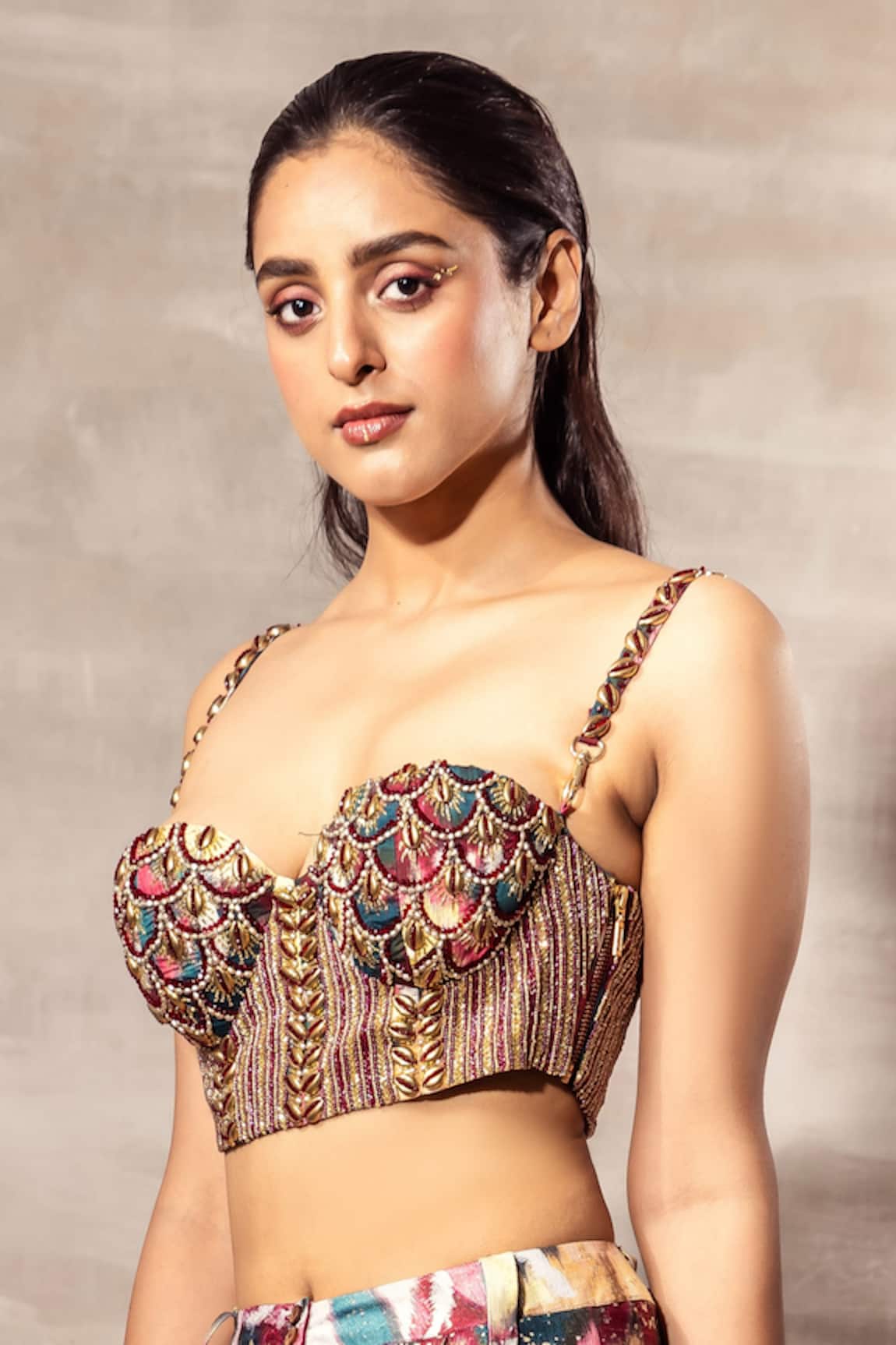 Ruhr India Shell Embellished Corset Blouse